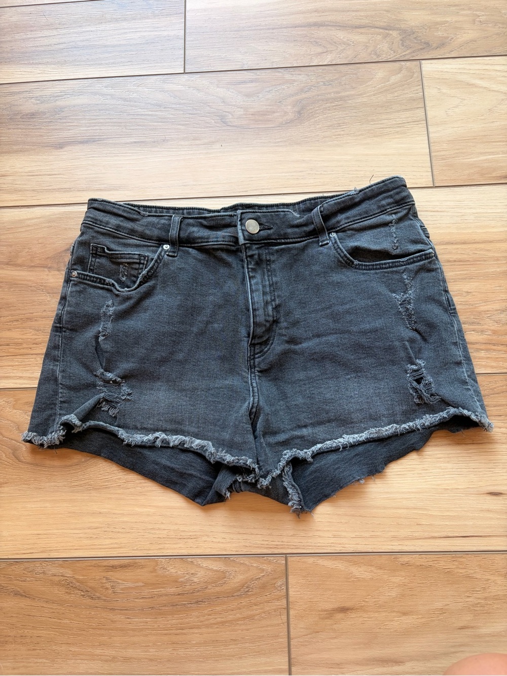H&M Black Distressed Denim Cutoff Shorts